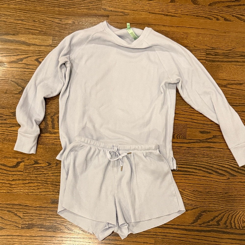 Women's waffle Light Grayish Blue Lounge Set